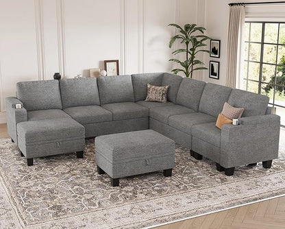 Belffin Modular Sectional Sofa Couch with Storage U Shape Convertible Corner Couches for Living Room Light Grey Couch