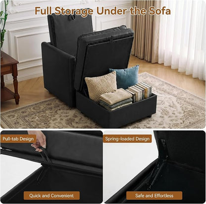 30" Black Faux Leather Storage Sofa Chair, Single Accent Chair with Ottoman | Modern Upholstered Deep Seat Sofa Chair, Comfort for Reading, Lounging, and Small spaces, Armchair for Living Room, Bedroom