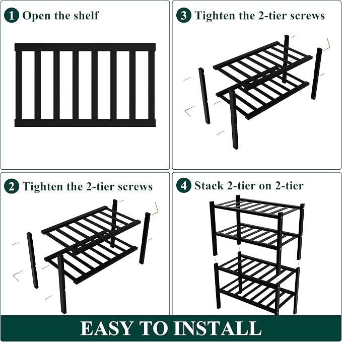 Smiry Small Bamboo Shoe Rack, 4 Tier Free Standing Wooden Shoe Organizer, Stackable Wood Shoe Storage Shelf for Closet, Entryway, 12 Vertical Slats, 2+2 Stack Standard Legs, 17.3"x11"x26", Black