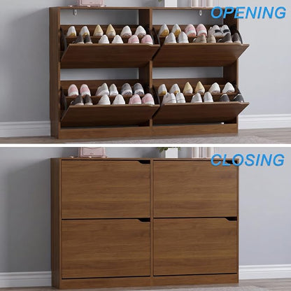 BORNOON Shoe Cabinet with 4 Flip Drawers, Narrow Hidden Shoe Storage Cabinet, Slim Freestanding Shoe Rack Organizer for Entryway, Hallway, Bedroom, Living Room