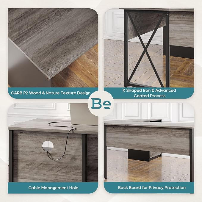 Bestier L Shaped Standing Desk with Lift Top, 55"x55" Standing Corner Desk for Home Office, Computer Desk with Reversible File Drawer and Monitor Stand, Grey Wash