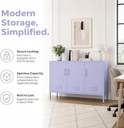 Purple Wide Metal Storage Cabinet, 32" H Heavy Duty Steel Locker with Lock, 2 Adjustable Shelves & Ventilated Doors for Home Office Kitchen Living Room