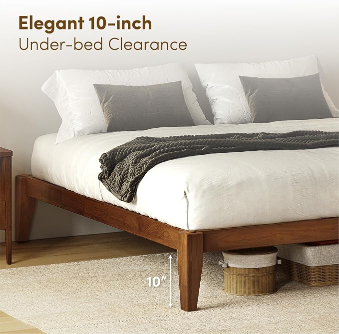 Thor Premium Solid Wood Bed Frame Queen, Japanese Joinery Bed Frame with Wood Slat Support, Platform Bed, No Box Spring Needed, Easy Assembly, Minimalist & Modern Style (Walnut)