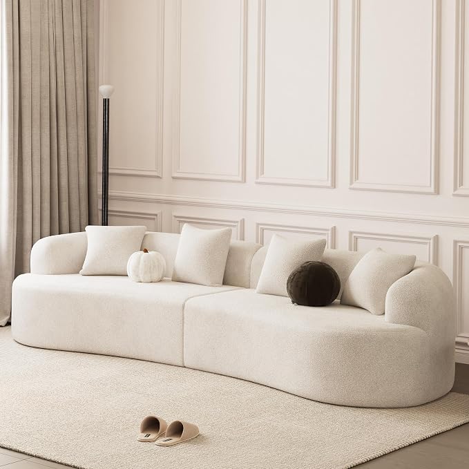 131" Curved Modular Sectional Sofa for Living Room, Modern Chenille Oversized Cloud Couch Sofa, Luxury Plush Extra Deep 4-Seater Boucle Couch for Apartment‌‌, No Assembly Required, Cream White