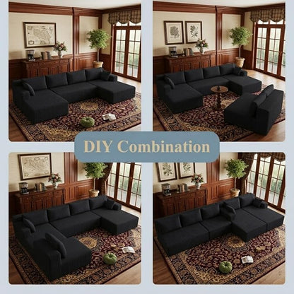 Flexible Combination Cloud Sectional Boneless Couches with Double Chaise,157" Oversized U Shaped Modular Sofa No Assembly Required Foam-Filled Deep Seat Sofa & Couch for Living Room,Apartment