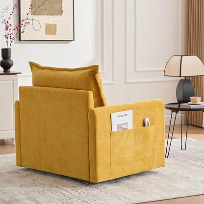 Swivel Accent Chair, Modern Swivel Barrel Chair for Living Room, 360 Degree Comfy Square Accent Barrel Chair, Upholstered Sofa Armchair for Bedroom,Reading, Chenille, Mustard Yellow