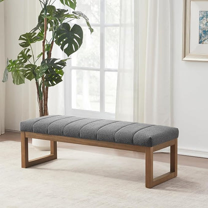 Zihanhome 52.7" Bedroom Bench for End of Bed, Modern Upholstered Teddy Fabric Entryway Bench & Dining Bench, Footrest Stool Bench with Solid Wood Frame for Bedroom, Living Room (Grey)