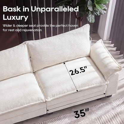 URRED Oversized Modular Sectional Sofa, 122" L Shaped Modern Comfy Cloud Couch with Movable Ottoman & Pillows, Deep Seat Couches for Living Room, Bedroom or Apartment (Corduroy Beige, 122" L Shaped)
