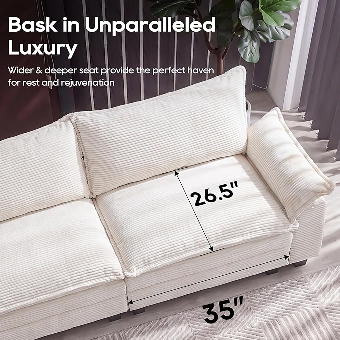 URRED Oversized Modular Sectional Sofa, 157" U Shaped Modern Comfy Cloud Couch with Movable Ottoman & Pillows, Deep Seat Couches for Living Room, Bedroom or Apartment (Corduroy Beige, 157" U Shaped)