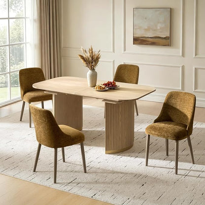 Upholstered Dining Chairs Set of 4, Fabric Dining Room Chairs with Curved Backrest, Solid Wood Legs, Modern Kitchen Chairs for Dining Room Living Room, Golden