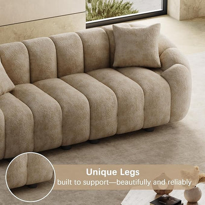 92" Oversized Minimalistic Boucle Sofa for Living Room, Luxury Plush Extra Deep Seat Tufted Sofa, Modern Comfy Curved Cloud Couch, Upholstered 3-Seater Chenille Couches, Light Brown