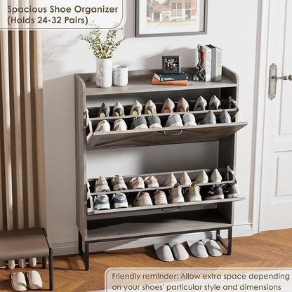 Nicetree Shoe Cabinet Storage for Entryway,Narrow Shoe Storage Cabinet, Space-Saving Shoe Organizer Cabinet, Vertical Entryway Solution for Foyer, Mudroom, Gray