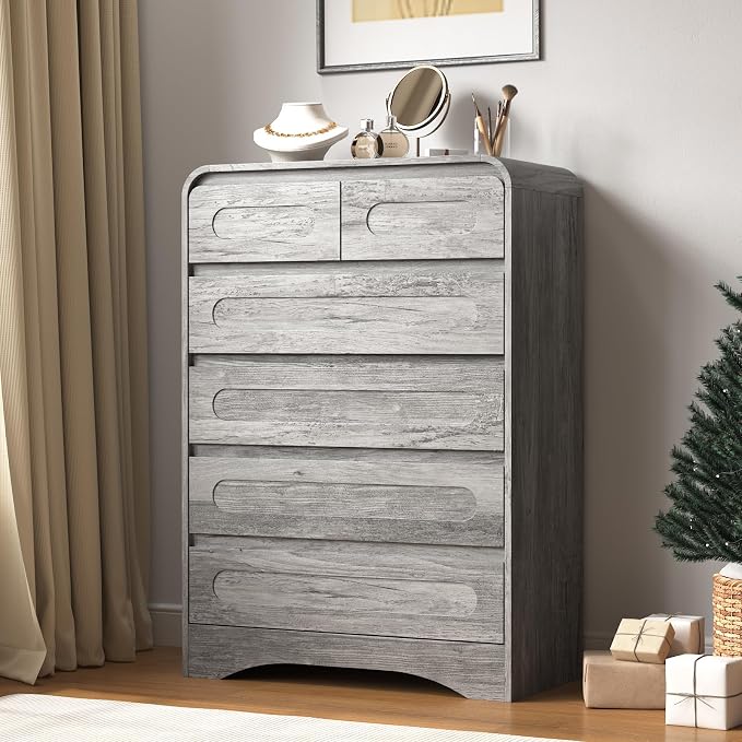 3 Piece Bedroom Set, Dresser and Nightstand Sets for Bedroom | Wood 6 Drawer Dresser & Night Stand Set of 2, Tall Chest of Drawers Modern Storage Cabinet Bedroom Furniture Set, Grey