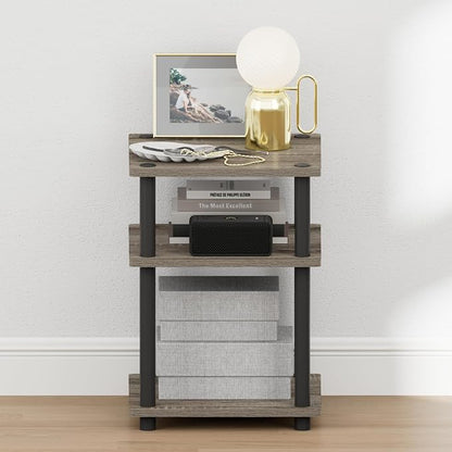 Furinno Turn-N-Tube Night Stand, 3-Tier Nightstand, Open Shelves Bedside Table, Side Table, End Table, Easy Assembly, for Bedroom, Closet, Dorm, French Oak
