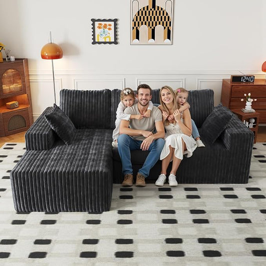 Cloud Boneless Sectional Couches with Oversized Chaise for Living Room, Modular L Shaped Couch with Deep Seat, Memory Foam Compressed 3 Seater Sofa for Apartment
