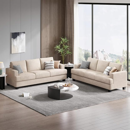 COPIAE 89 Inch Sofa with Extra Deep Seats Oversize, 3 Seater Sofa for Living Room, Modern Couch and Sofa, Comfy Armrests and Seats and Backrests, Easy Installation, Corduroy Fabric Apricot