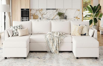 Huatean Home 114.17" Modular Sectional Sofa, 6 Seat Modular Couch with Storage, Memory Foam, Convertible Sectional Couches for Living Room, U Shaped Comfy Modular Sofa with Chaise, Beige