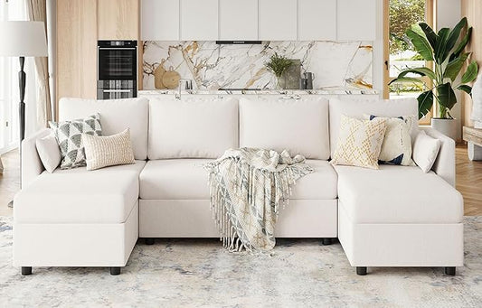 Huatean Home 114.17" Modular Sectional Sofa, 6 Seat Modular Couch with Storage, Memory Foam, Convertible Sectional Couches for Living Room, U Shaped Comfy Modular Sofa with Chaise, Beige