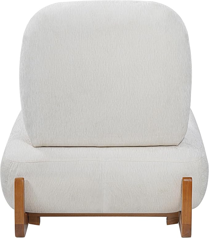 Merax Linen Accent Chair with Curved Wood Base and Lumbar Pillow, Off-White + Natural
