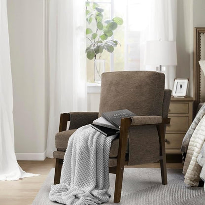 RNKSFX Dark Brown Accent Chair for Bedroom & Living Room, Mid Century Modern Accent Arm Chair, Upholstered Anthropologie Accent Chair with Solid Wood Frame, Fabric