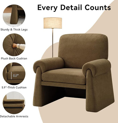 Oversized Accent Chair, Comfy Living Room Chairs, Single Sofa Chair with Thick Cushion and Armrests, Upholstered Arm Chair for Living Room, Modern Armchair, Reading Chair for Bedroom, Brown
