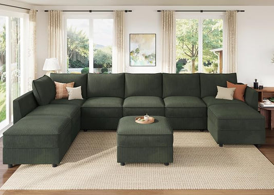 HONBAY Modular Sectional Sofa with Storage, U Shaped Couch Modular Convertible Sectional Couches for Living Room - Green