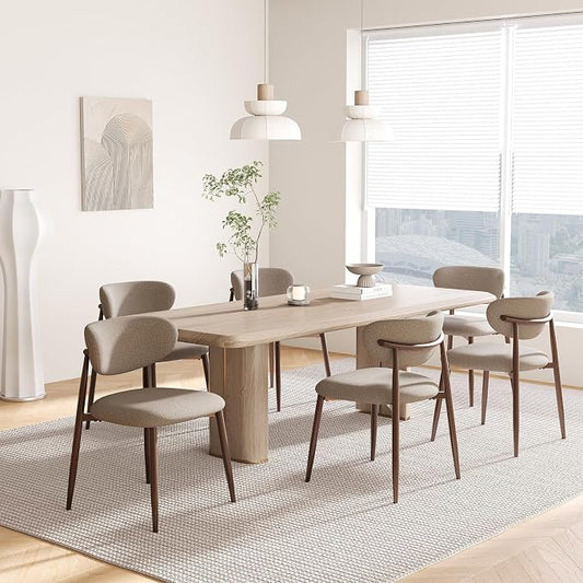MALOL Upholstered Dining Chairs Set of 6, Curved Back Kitchen Chairs with Metal Legs and Anti Slip Pads, Dining Room Chair for Home and Restaurant, Camel