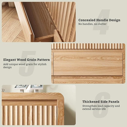 LYNSOM 7 Drawer Dresser for Bedroom, 50" Wide Fluted Dresser with Curved Corners, Wood Dressers & Chests of Drawers with Dual-Panel Design for Bedroom, Entryway, Oak