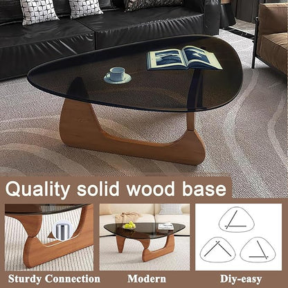 Glass Coffee Table, Mid Century Modern Coffee Table, Coffee Table for Living Room Center Table Suitable for Bedroom Living Room Reception Office Tables (Walnut/Grey, Large)