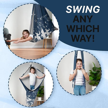 Indoor Sensory Swing for Kids or Outdoor – Holds 300lbs, Double-Layer, & 360° Swivel, Calming Compression Therapy Swing Hammock for Kids & Adults with All Hardware – Sensory-Motor Toys & Gifts