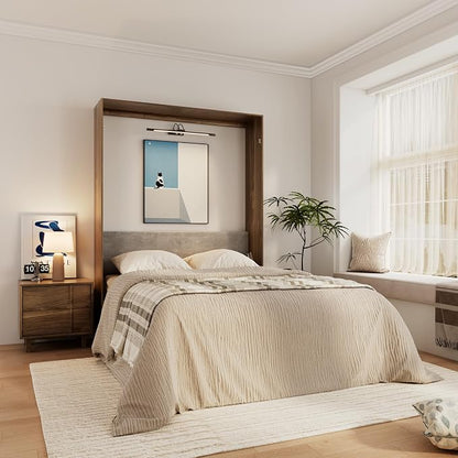 Bobve Farmhouse Murphy Bed Queen, 85" Wall Bed Folds to Save Space, Concealed Bed Frame with Hydraulic Rod and Wall Mounted Features for Apartment/Office/Guest Room
