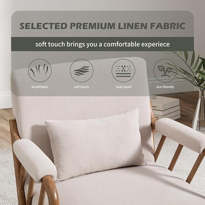 INZOY Mid Century Modern Accent Chair with Wood Frame, Upholstered Reading Armchair with Soft Corduroy Fabric, Accent Chair for Living Room Bedroom Apartment, Easy Assembly, Beige
