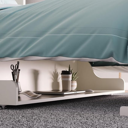 Xtraroom Alegra Full Murphy Bed with Desk | Engineered and Solid Wood Construction | Smooth Painted Finish - NO Melamine Used | Perfect for a Home Office Guest Bed (Warm White)