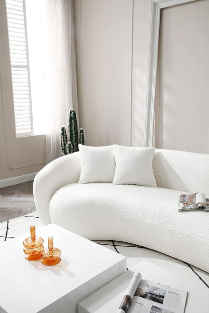 KEIKI 103" Boucle Half Moon Curved Sectional Sofa with 4 Throw Pillows, Modern Style 5-Seater Teddy Fleece Leisure Couch with Curved Backrest, Easy Assembly, for Apartment, Living Room, Bedroom, White