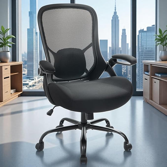 HYLONE Big and Tall 400lbs Heavy Duty Office Chair, 5" Thickened Seat Ergonomic Desk Chair with Adjustable Armrests, Home Office Computer Chairs for Long Hours Mesh Executive Chair(Black)