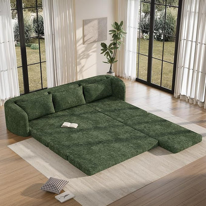 Vesgantti 6 in 1 Convertible Folding Sleeper Sofa Bed, 110.2" Boneless Sectional Couch with Curved Armrest, Chenille Modular Sofa for Living Room, No Assembly Required, Green, Right Facing Chaise