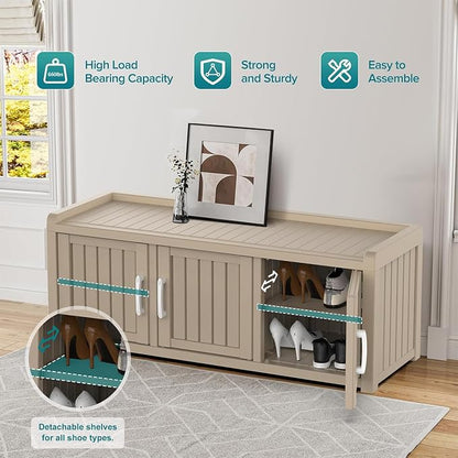 DRATO Outdoor Shoe Storage Cabinet, Shoe Bench with Storage, Waterproof Resin Large Shoe Cabinet with Doors for Outdoor Indoor Entryway Hallway Bedroom (Grey, 3 Doors)