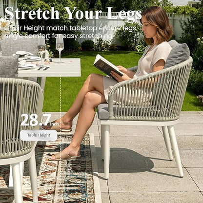LayinSun 5 Pieces Outdoor Patio Dining Set, Aluminium Rectangular Dining Table and Wicker Rattan Chairs Set for Outside Backyard, Poolside