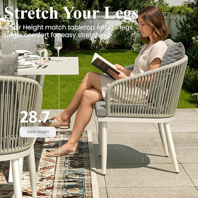 LayinSun 7 Pieces Outdoor Patio Dining Set, Aluminium Rectangular Dining Table and Wicker Rattan Chairs Set for Outside Backyard, Poolside