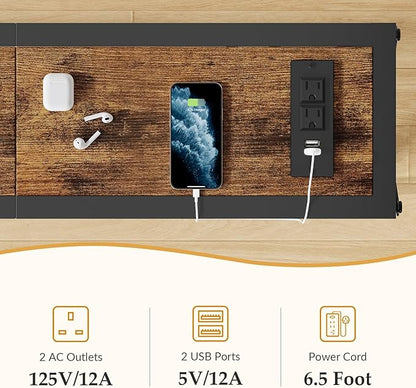 Gewudraw Console Table with Oulets and USB Ports, 55.1" Sofa Table Behind Couch, Industrial Long Skinny Stand for Hallway, Living Room, Bedroom, 6.5 Feet Power Cord, Rustic Brown