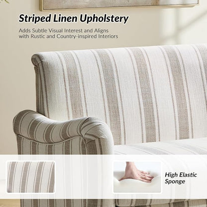 HULALA HOME 50.5" Loveseat Sofa with Stripe Pattern, 2 Seater Farmhouse Sofa with Rolled Wide Armrests and Rubber Wood Legs, Comfy Upholstered Small Couch for Living Room Bedroom, Tan