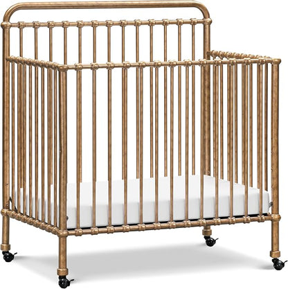 Namesake Winston 4-in-1 Convertible Mini Crib w/Wheels Durable Metal | GREENGUARD Gold Certified - Portable, Metal Baby Crib w/ Removable Wheels - Converts to Toddler Bed, Daybed & Twin Size Bed
