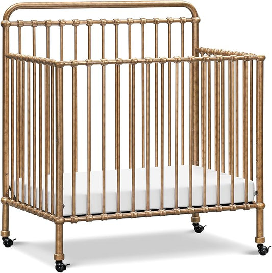 Namesake Winston 4-in-1 Convertible Mini Crib w/Wheels Durable Metal | GREENGUARD Gold Certified - Portable, Metal Baby Crib w/ Removable Wheels - Converts to Toddler Bed, Daybed & Twin Size Bed