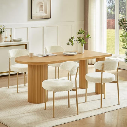 SoarFlash Dining Chairs, Beige Boucle Dining Chairs Set of 6, Kitchen Dining Room Chairs Curved Backrest Upholstered Mid Century Chair with Golden Metal Legs