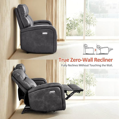 MCombo Zero Wall Recliner Loveseat, 2-Seat Power Wall Hugger Sofa with USB & Type-C Charge Ports, for Small Space Living Room RV, Faux Leather PR646 (Dark Grey, Loveseat)