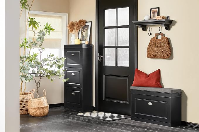 SoBuy Tiny Shoe Storage Bench, Narrow Shoe Cabinet for Entryway, Small Shoe Rack with Cushion&2 Tiers Flip-Drawer, Closet Hallway Mudroom White FSR82-K-SCH