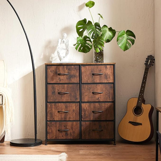 Sweetcrispy Dresser for Bedroom with 8 Drawers, Large Storage Tower | Fabric Chest of Drawers with Metal Frame Wooden Top for Closet, Living Room, Entryway, Tank