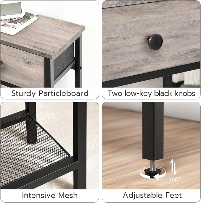 HOOBRO 29.5" Narrow Console Table with 2 Fabric Drawers, Sofa Table, Small Entryway Table with 3-Tier Storage Shelves, Behind Couch Table, for Living Room, Hallway, Greige and Black BG72XG01