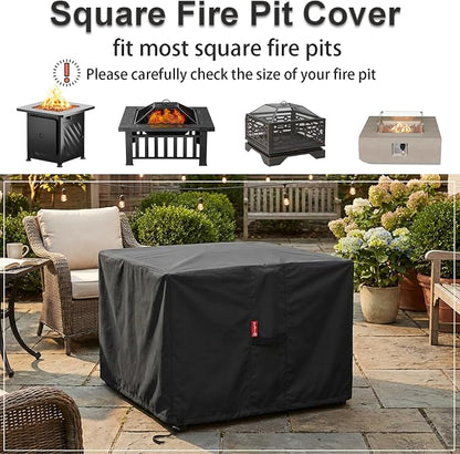 SheeChung Fire Pit Cover Square 48"L x 48"W x 29"H,Waterproof Heavy Duty 600D Tear Resistant Patio Cover,Outdoor Table Cover Square,Fits for 44-48 Inch Gas Firepit