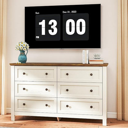 Farmhouse Dresser Nightstand Sets, 2-Piece Bedroom Furniture Set for Home | 6 Drawer Dresser Closet & 3 Drawer Nightstand, Chest of Drawers for Bedroom, Living Room, Entryway, Antique White